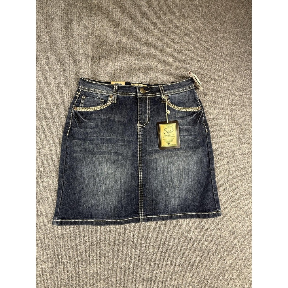 Earl Jean Skirt Womens 4 Blue Denim Embroidered Pocket Stretch Short New Tag